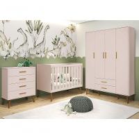 Jogo De Quarto Retrô Para Bebê Completo 4 Portas Isis Rosa Fosco - Moveisaqui - 1