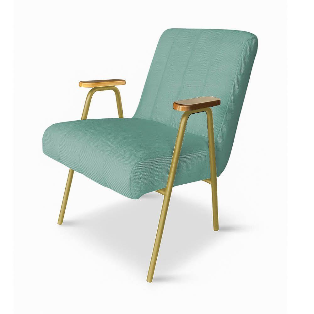 Poltrona Sala Decorativa Industrial Dourado Kit 2 Laurita Linho K01 - D'rossi Cor Verde Menta - 5