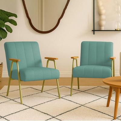 Poltrona Sala Decorativa Industrial Dourado Kit 2 Laurita Linho K01 - D'rossi Cor Verde Menta