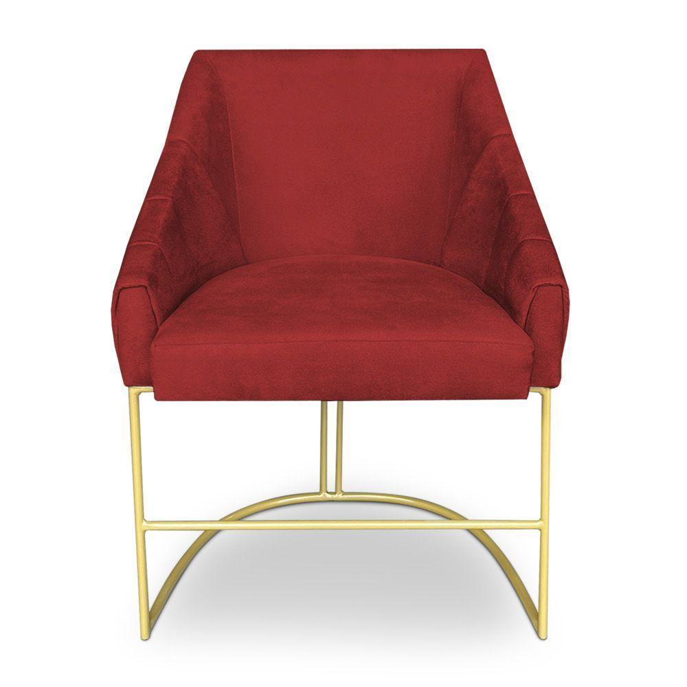Poltrona Decorativa Alana Suede Vermelho Base De Ferro Dourado - Pallazio - 4