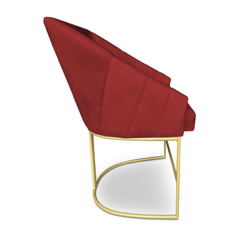 Poltrona Decorativa Alana Suede Vermelho Base De Ferro Dourado - Pallazio - 5