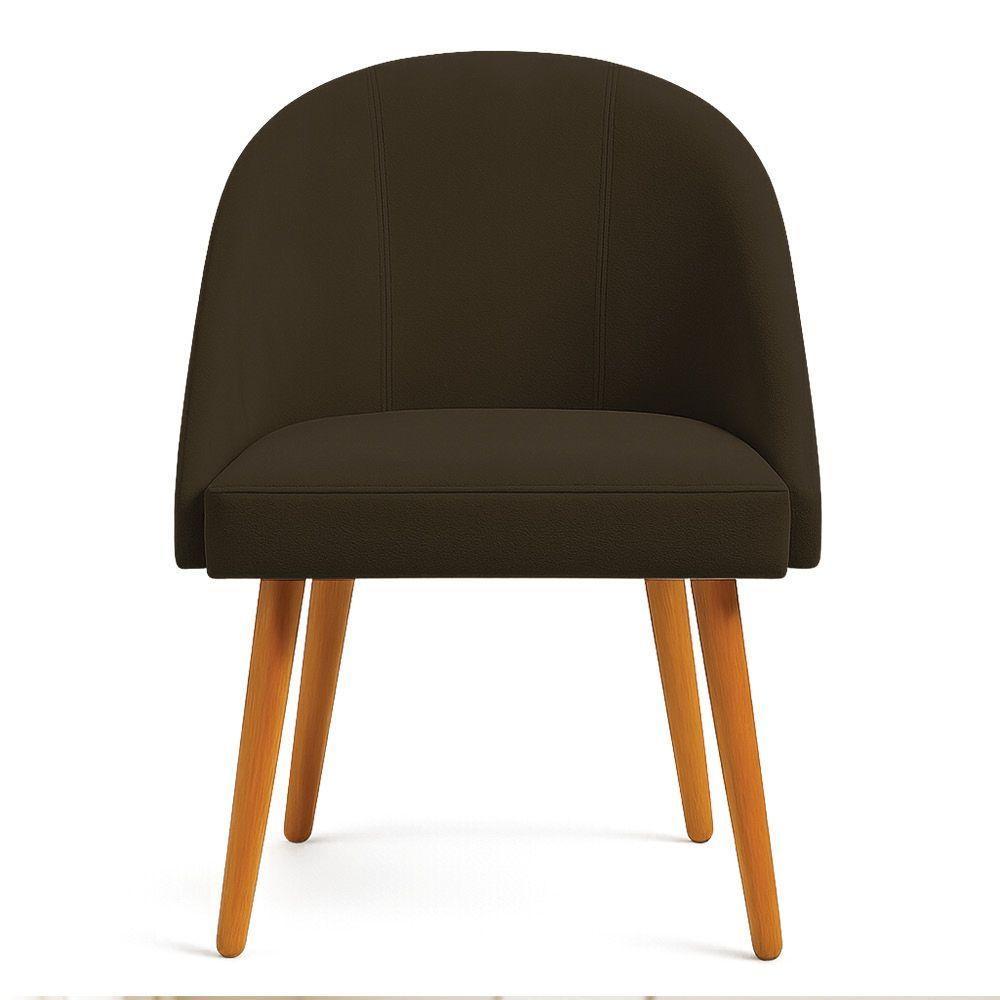 Kit 06 Cadeiras Poltrona De Jantar Luna Suede Pés Palito Castanho - Pallazio Cor Marrom - 4