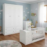 Berço Multifuncional Atlanta E Guarda Roupa 4 Portas Mississipi Branco Fosco Henn - Reller - 6