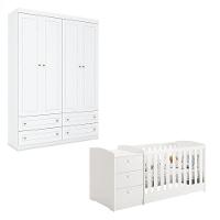 Berço Multifuncional Atlanta E Guarda Roupa 4 Portas Mississipi Ambiente Branco Fosco Henn - Reller - 7