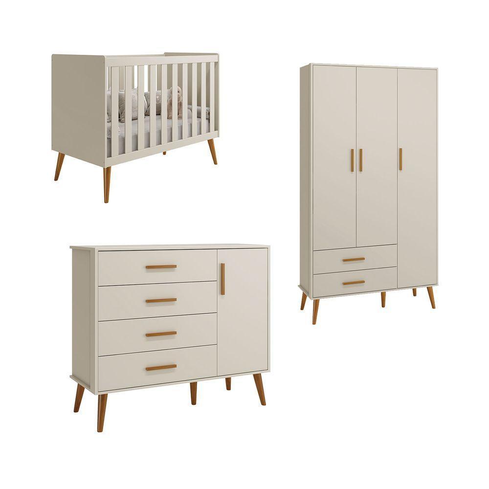 Jogo De Quarto Retrô Para Bebê Completo 3 Portas Isis Areia Fosco - Moveisaqui - 1