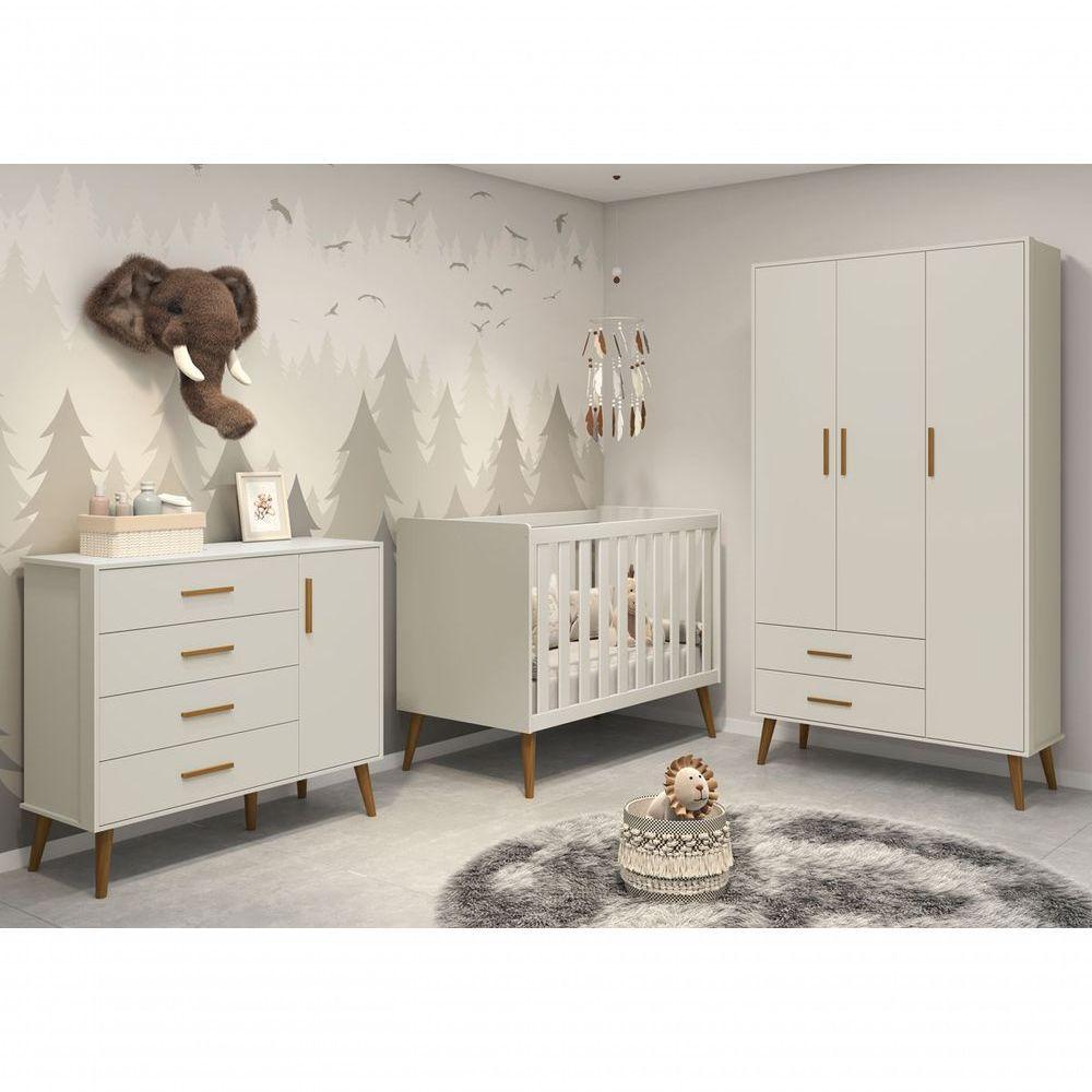 Jogo De Quarto Retrô Para Bebê Completo 3 Portas Isis Areia Fosco - Moveisaqui - 2