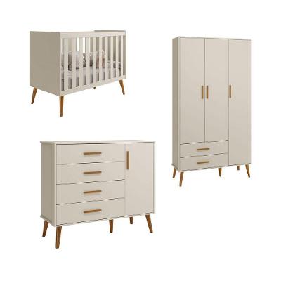 Jogo De Quarto Retrô Para Bebê Completo 3 Portas Isis Areia Fosco - Moveisaqui