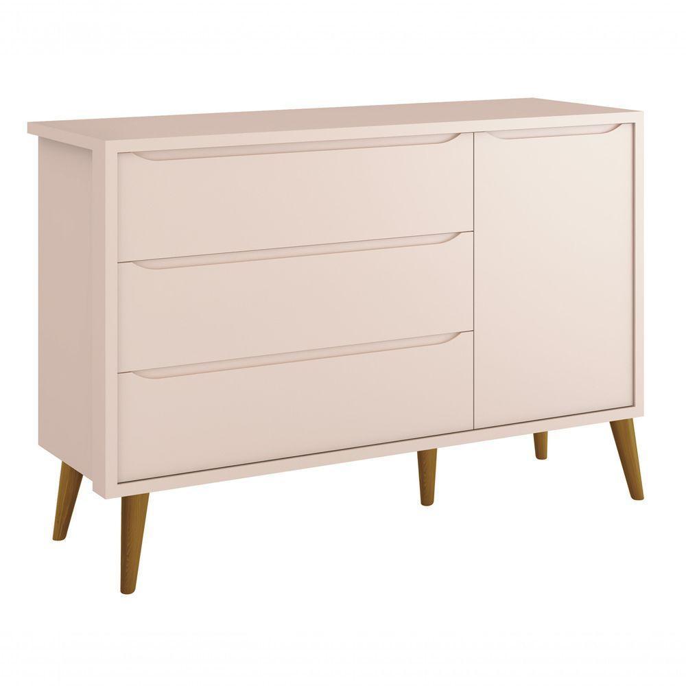 Jogo De Quarto Para Bebê Completo 3 Portas Théo New Rosa Fosco Com Madeira - Moveisaqui - 4