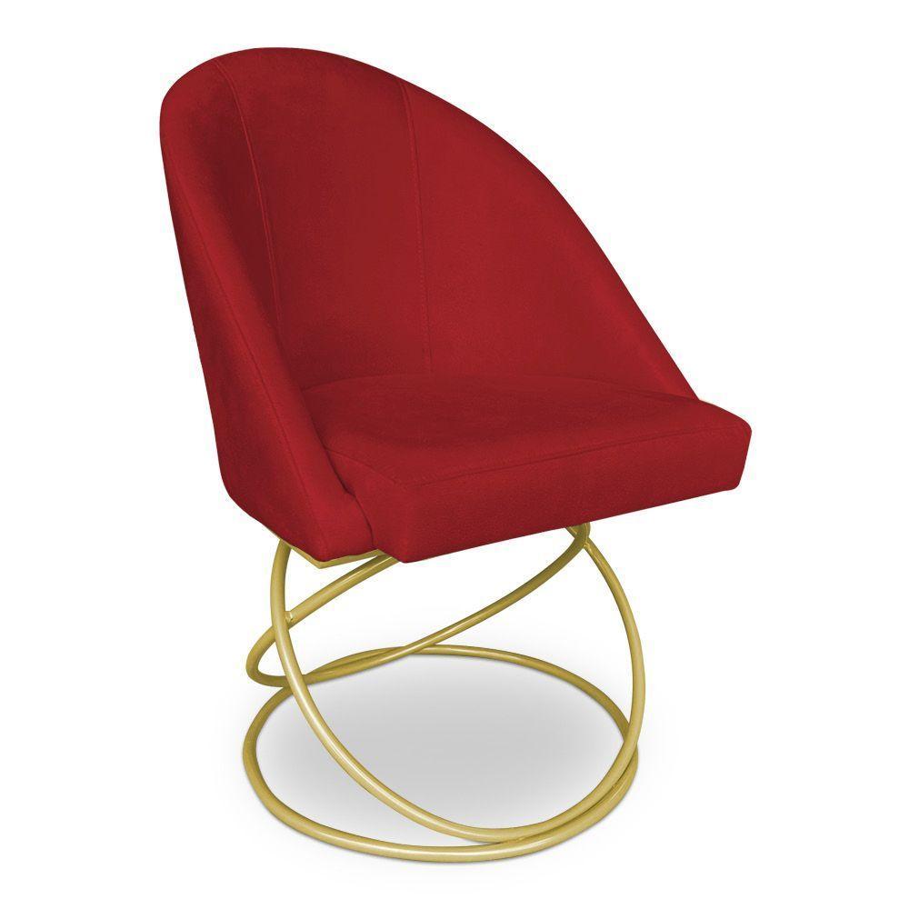 Kit 02 Cadeiras Poltrona De Jantar Bela Suede Vermelho Base Metálica Luxo Dourado - Pallazio - 3