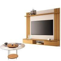 Painel Para Tv Suspenso Solus E Mesa De Centro Sky Com Tampo De Vidro Cinamomo Off White - Hb Móveis - 1