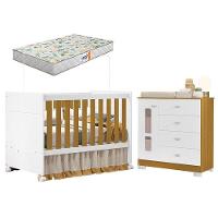 Berço Americano E Cômoda Infantil Katatau Branco Acetinado Savana Com Colchão Gazin - Reller - 1