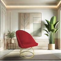 Kit 08 Cadeiras Poltrona De Jantar Bela Suede Vermelho Base Metálica Luxo Dourado - Pallazio - 2