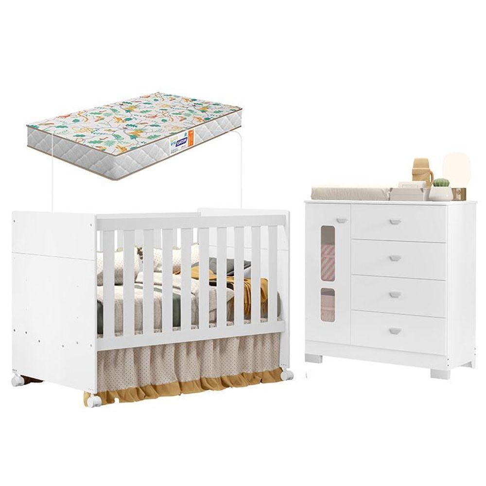 Berço Americano E Cômoda Infantil Katatau Branco Acetinado Com Colchão Gazin - Reller - 1