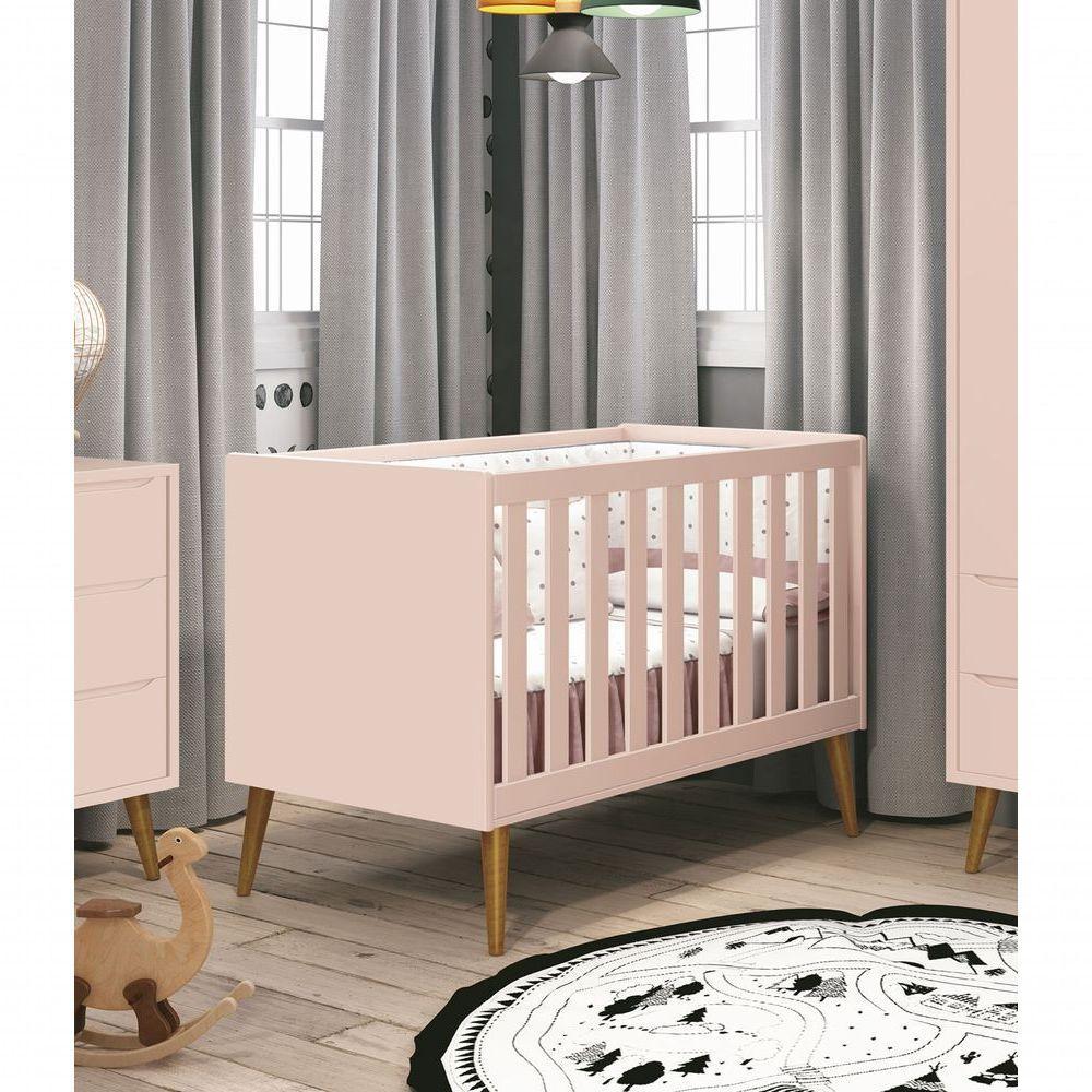 Berço Americano Théo New Rosa Fosco Com Madeira - Reller - 2