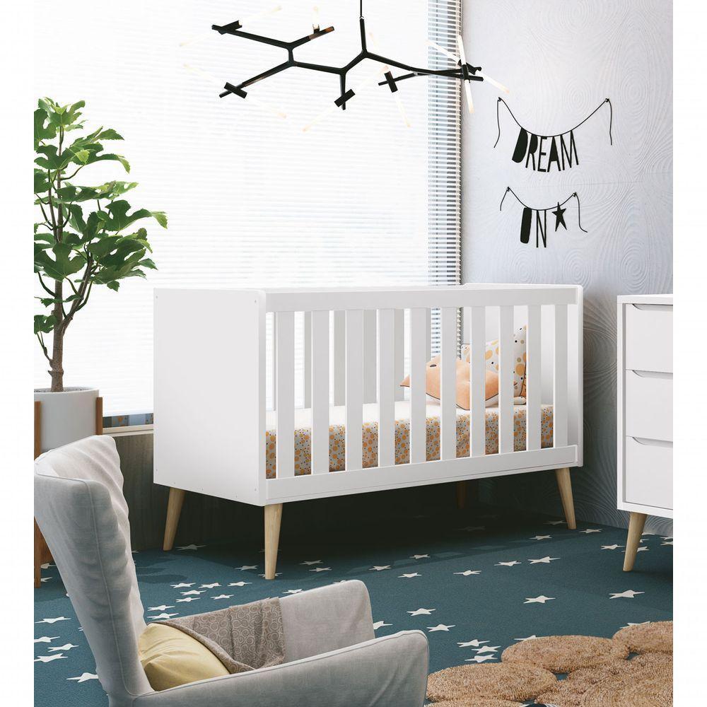 Berço Americano Théo New Branco Fosco Com Natural - Moveisaqui - 2