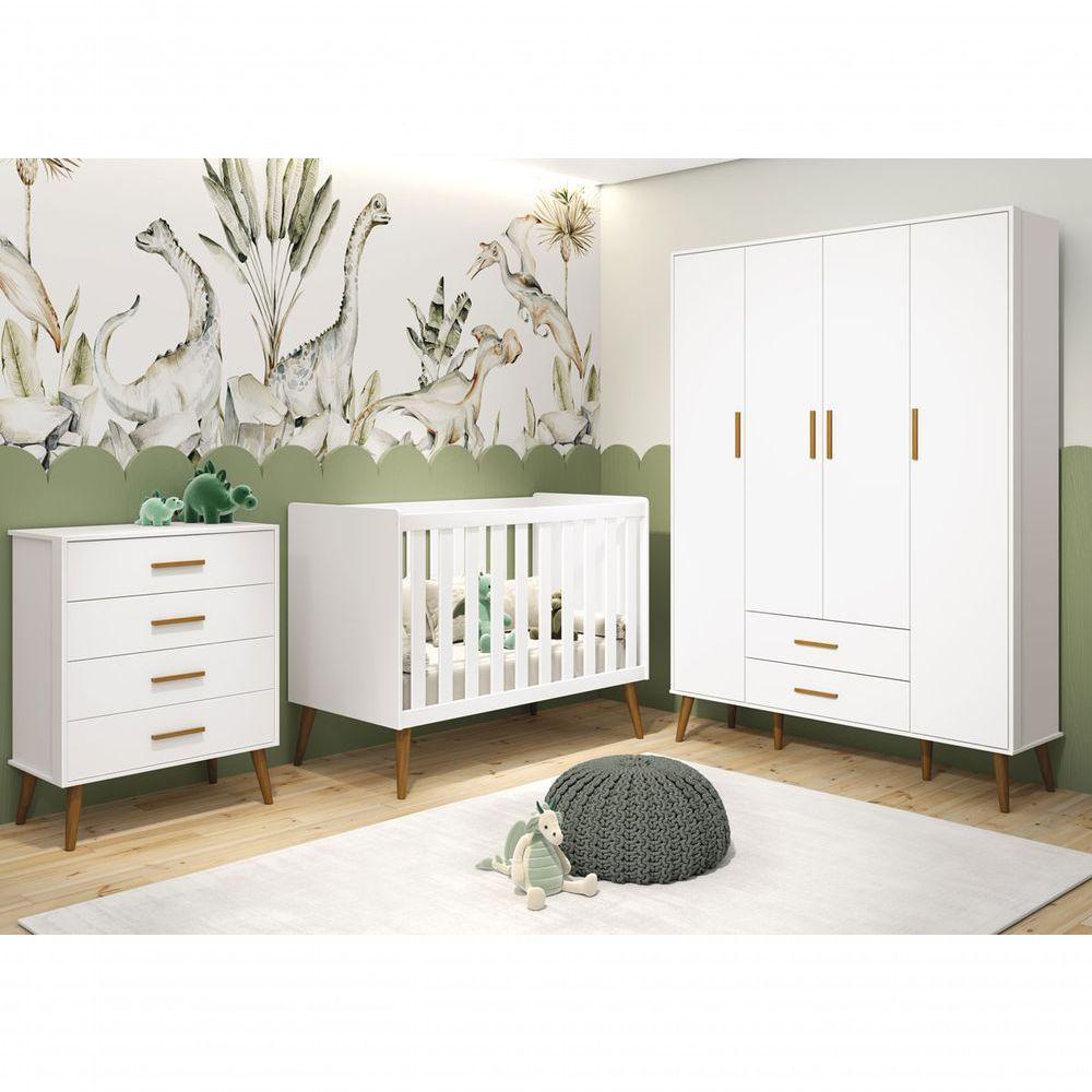 Jogo De Quarto Retrô Para Bebê Completo 4 Portas Isis Branco Fosco - Moveisaqui - 1