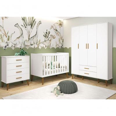 Jogo De Quarto Retrô Para Bebê Completo 4 Portas Isis Branco Fosco - Moveisaqui