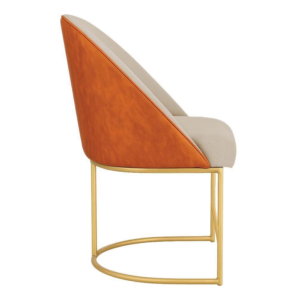 Kit 02 Cadeiras Poltrona De Jantar Bela Corano Nozes E Linho Bege Base Metálica Industrial Dourado - Pallazio - 5