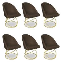 Kit 06 Cadeiras Poltrona De Jantar Bela Suede Base Metálica Luxo Dourado - Pallazio Cor Marrom - 1