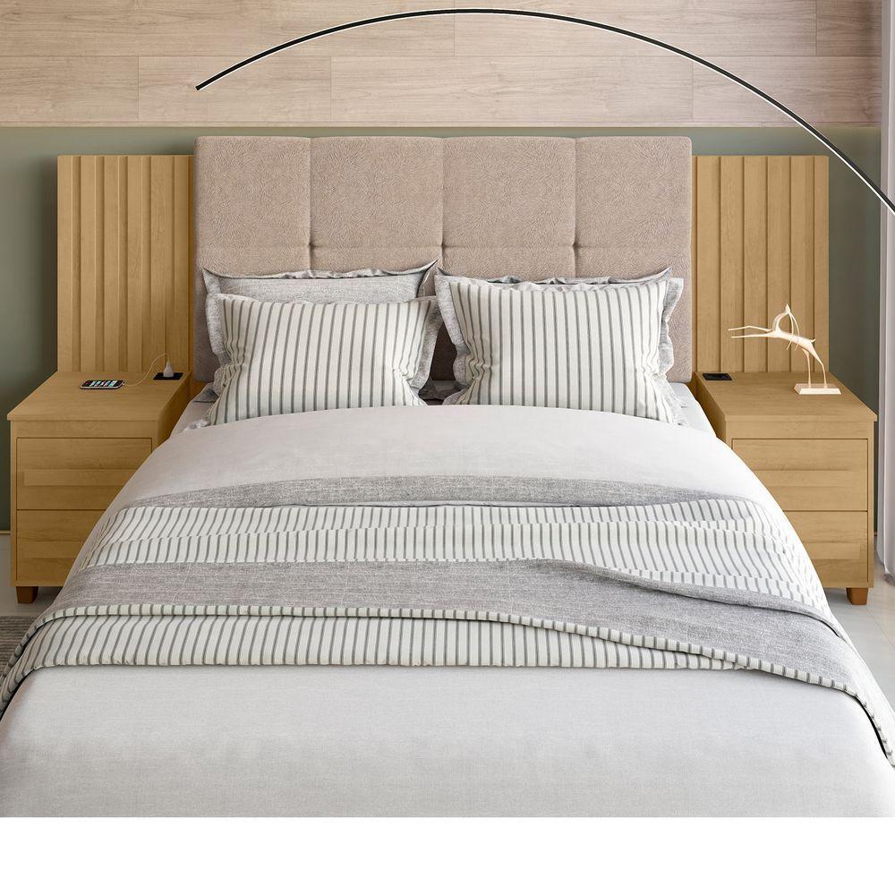 Cabeceira Casal Extensível Com 2 Mesas De Apoio Ripado E Estofado Cinamomo Suíça - Rv Móveis - 3