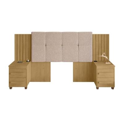 Cabeceira Casal Extensível Com 2 Mesas De Apoio Ripado E Estofado Cinamomo Suíça - Rv Móveis