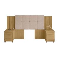 Cabeceira Casal Extensível Com 2 Mesas De Apoio Ripado E Estofado Cinamomo Suíça - Rv Móveis - 1