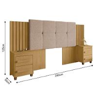 Cabeceira Casal Extensível Com 2 Mesas De Apoio Ripado E Estofado Cinamomo Suíça - Rv Móveis - 4