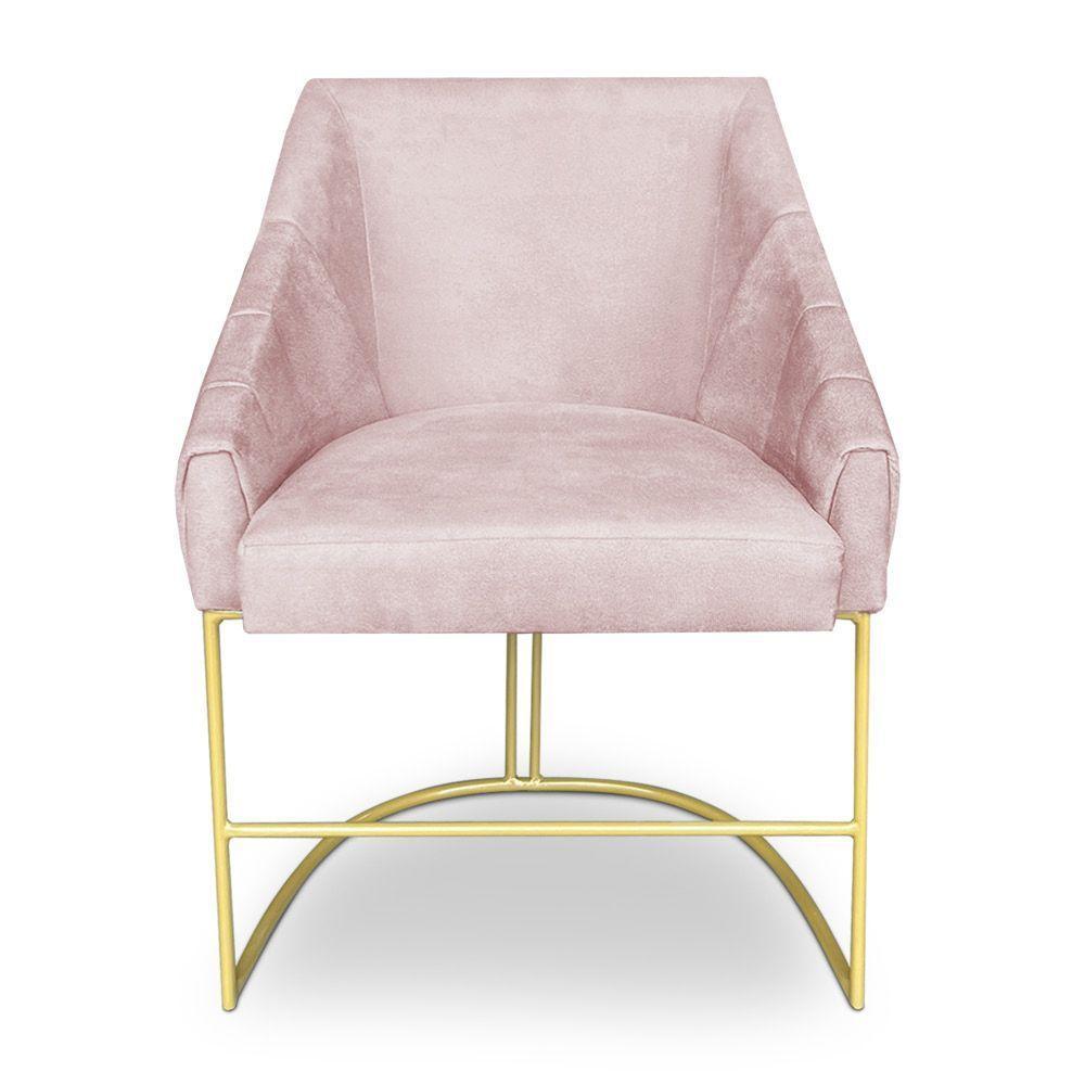 Poltrona Decorativa Alana Suede Base De Ferro Dourado - Pallazio Cor Rosa Bebê - 3