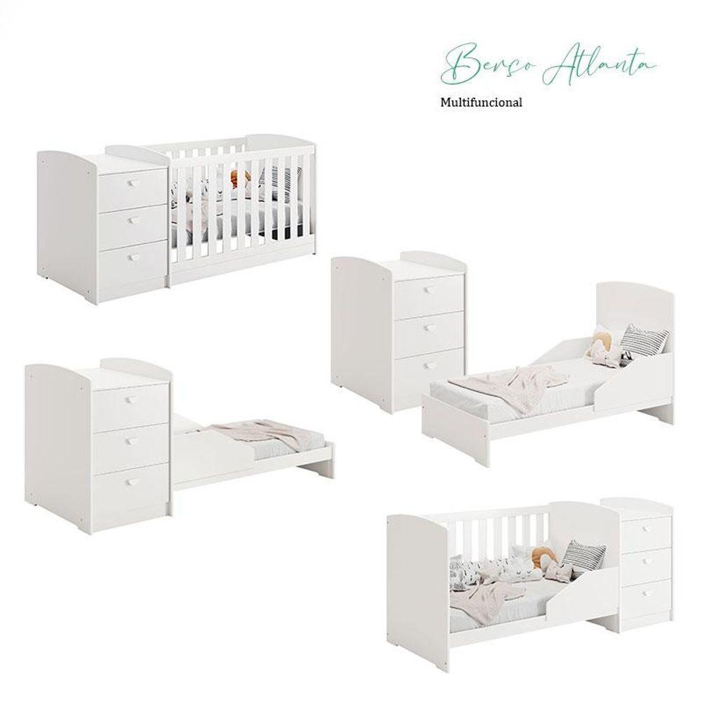 Quarto Infantil Americano 4 Portas E Berço Multifuncional Atlanta Ambiente Branco Fosco Com Colchão Gazin - Reller - 2