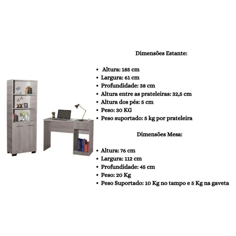 Kit Estante Para Livros Mesa Escrivaninha Giovana Natural Com Porta - 3