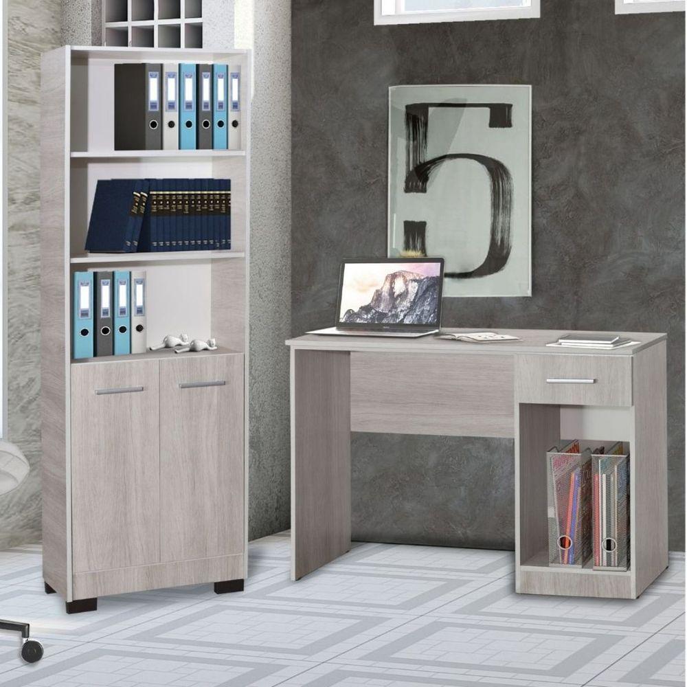 Kit Estante Para Livros Mesa Escrivaninha Giovana Natural Com Porta - 6