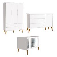 Jogo De Quarto Para Bebê Completo 3 Portas Théo New Branco Fosco Com Madeira - Reller - 1