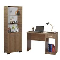 Kit Estante Para Livros Mesa Escrivaninha Onix Mel Com Porta - 1
