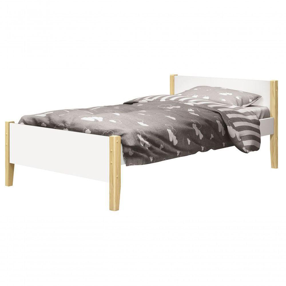 Cama Babá Solteiro Simba Branco Fosco Com Natural - Moveisaqui - 1