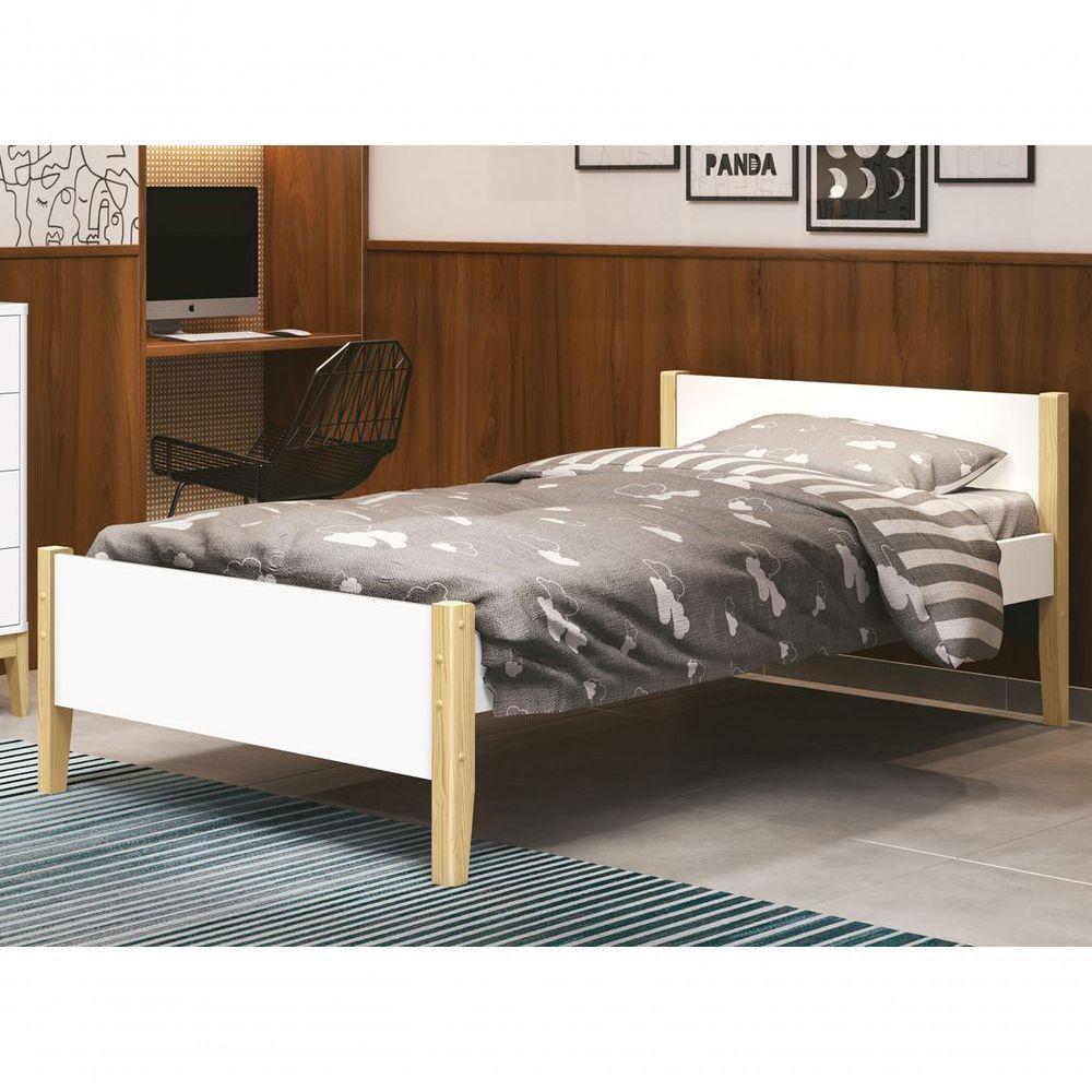 Cama Babá Solteiro Simba Branco Fosco Com Natural - Moveisaqui - 2