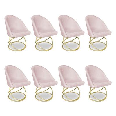Kit 08 Cadeiras Poltrona De Jantar Bela Suede Rosa Bebê Base Metálica Luxo Dourado - Pallazio