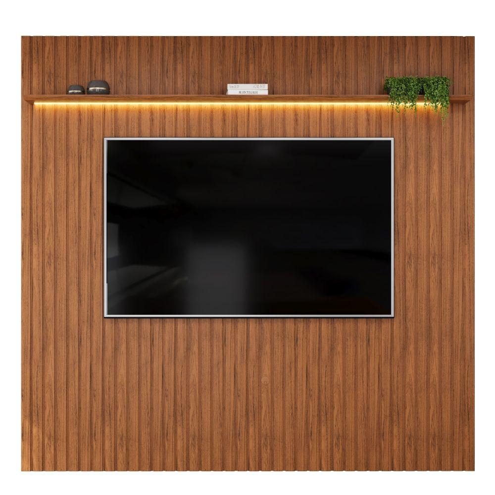 Painel Para Tv Até 85 Polegadas 2,50m Ripado Autêntico Com Led E Prateleira Montreal Madeirado Madeirado - 1