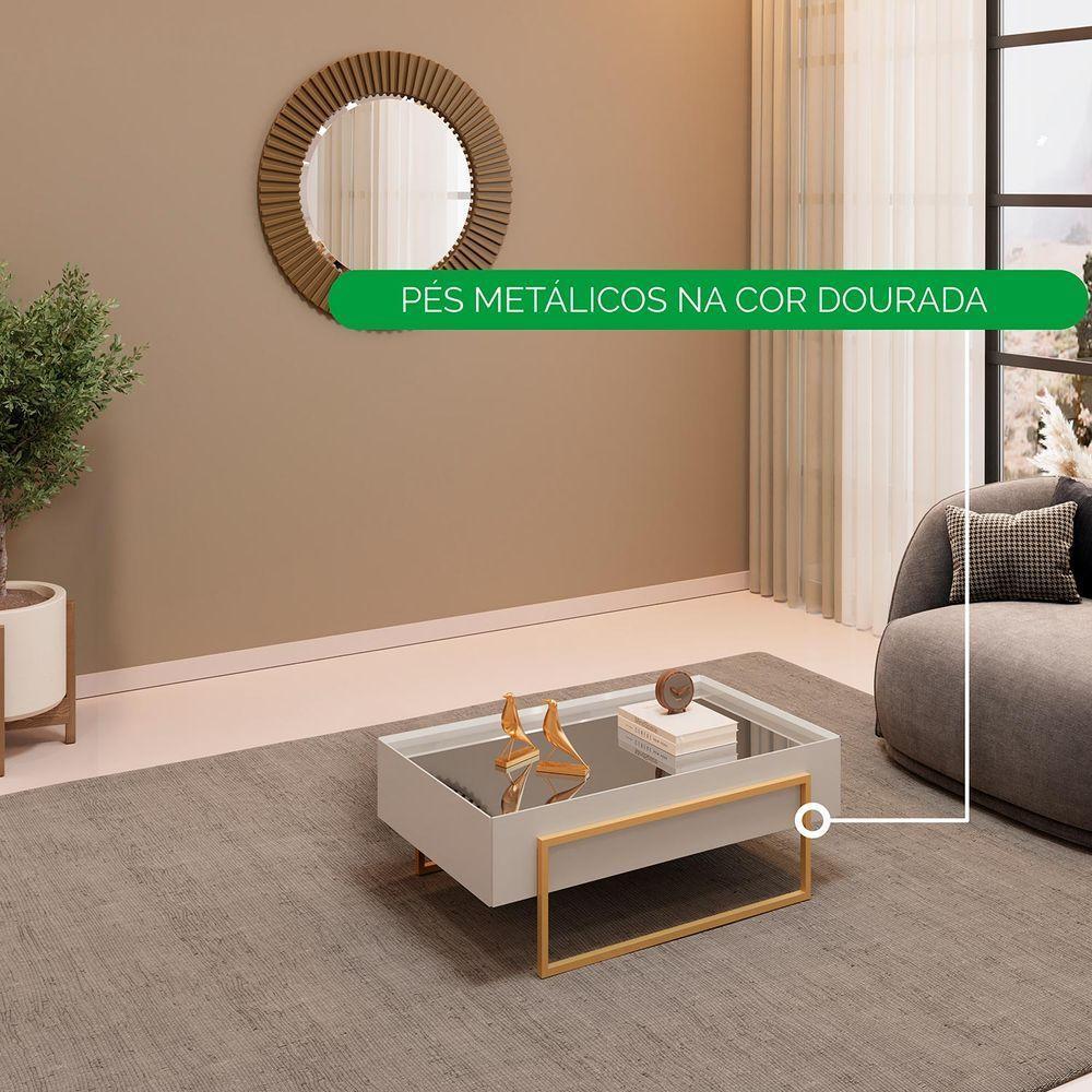 Mesa De Centro Kika De Sala Hall Moderna Com Espelho Pes Em Metal Bali - 4