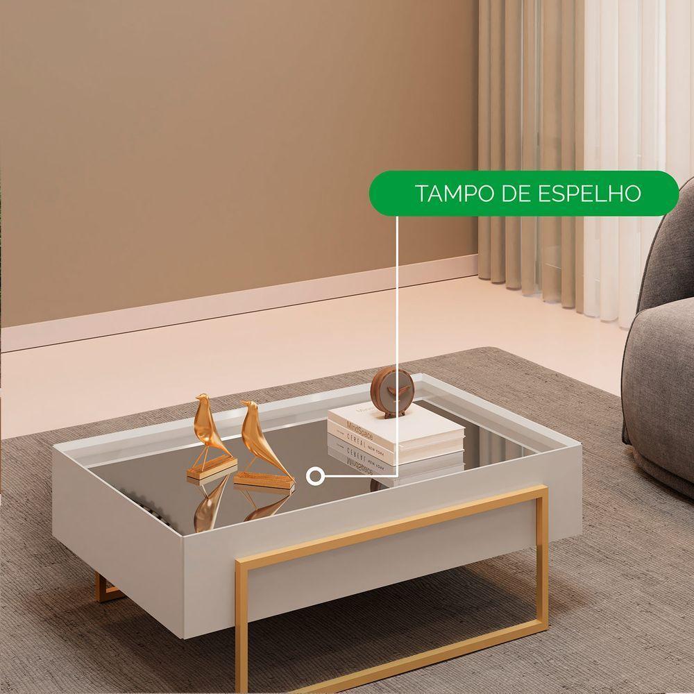 Mesa De Centro Kika De Sala Hall Moderna Com Espelho Pes Em Metal Bali - 5