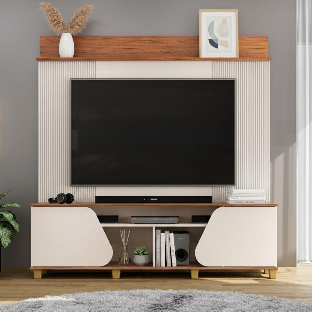 Estante Home Theater Para Tv Até 70 Polegadas 1,82m 2 Portas Duna Off White/madeirado Off White / Madeirado - 2