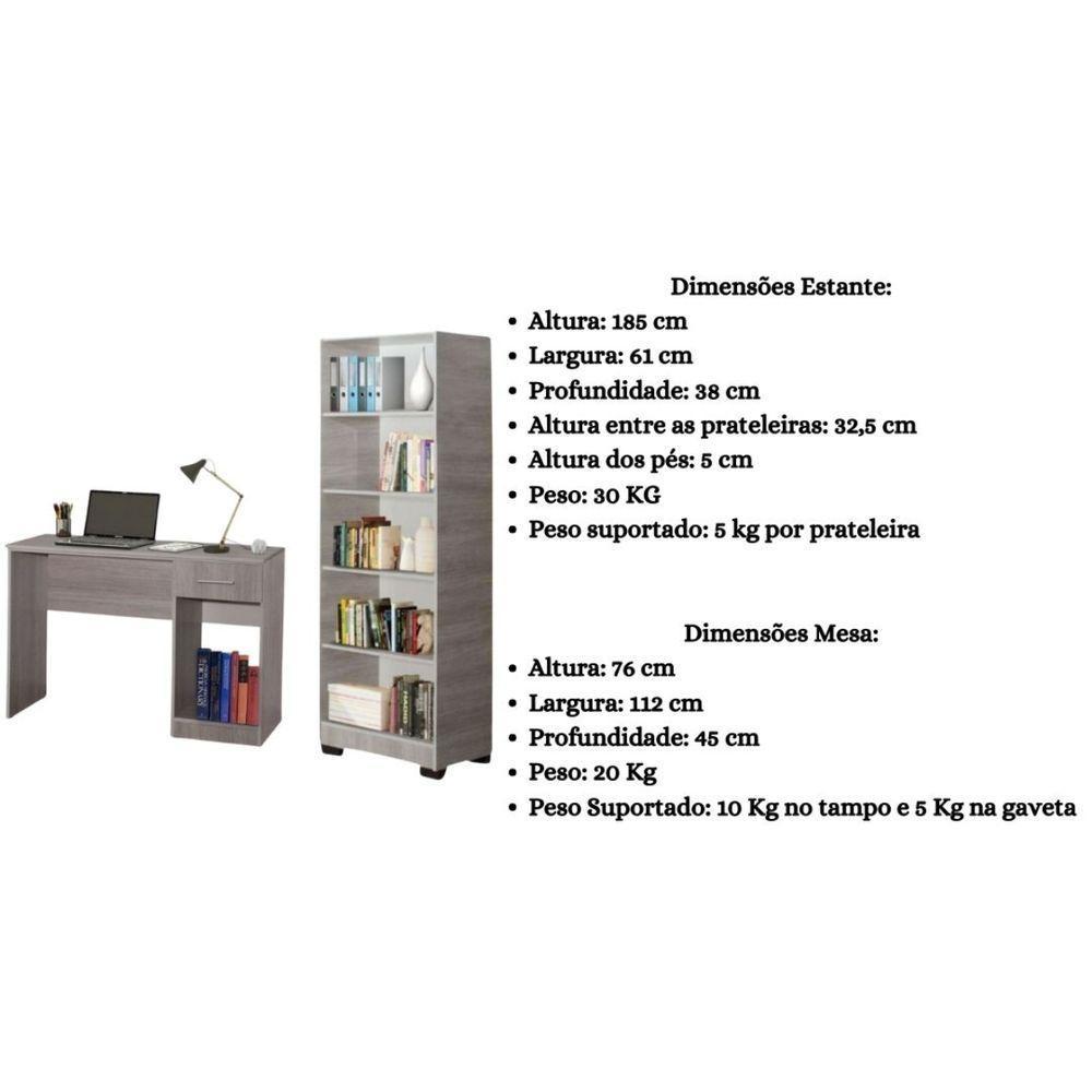 Kit Estante Para Livros Mesa Escrivaninha Onix Natural - 5