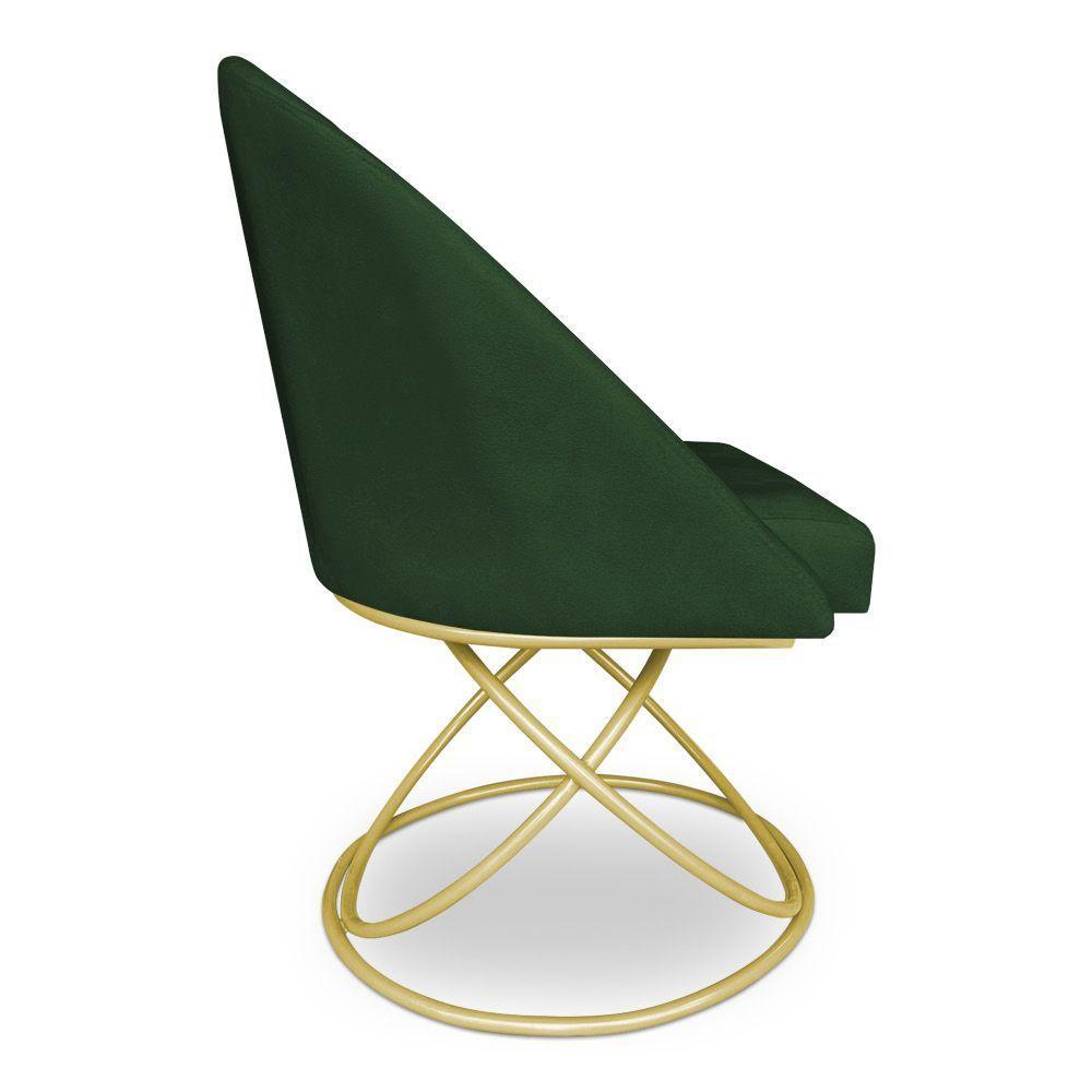 Kit 02 Cadeiras Poltrona De Jantar Bela Suede Base Metálica Luxo Dourado - Pallazio Cor Verde - 5