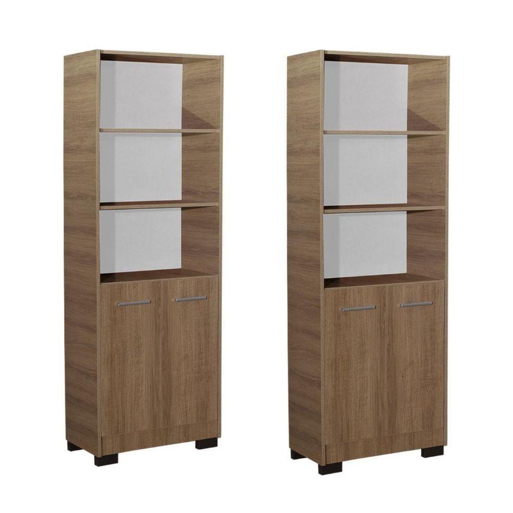 Kit 2 Estante Para Livros Giovana Mel 4 Prateleira Com Porta - 1