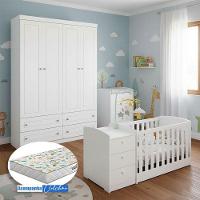 Berço Multifuncional Atlanta E Guarda Roupa Americano 4 Portas Henn Branco Fosco Com Colchão Gazin - Reller - 8