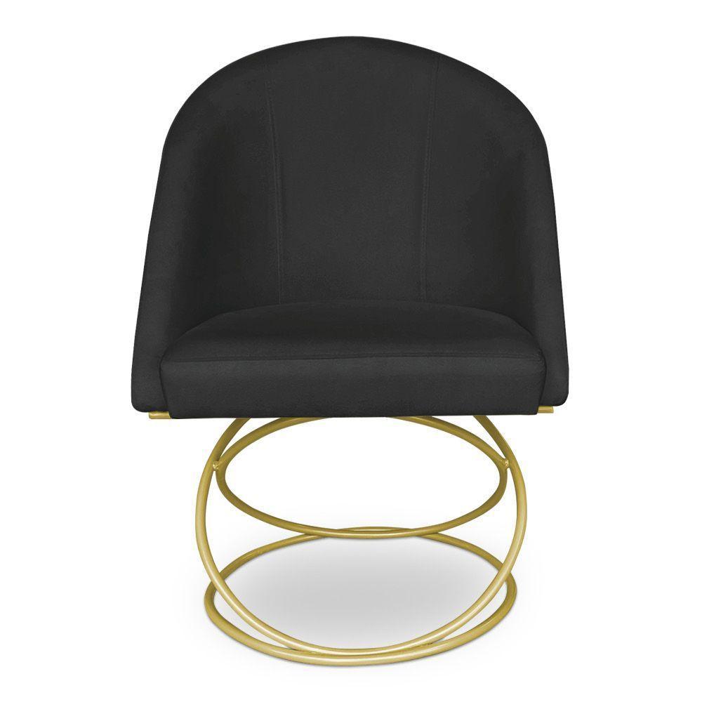 Kit 04 Cadeiras Poltrona De Jantar Bela Suede Base Metálica Luxo Dourado - Pallazio Cor Preto - 4