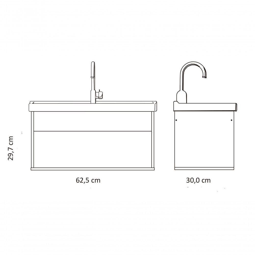Gabinete Nicho Suspenso Com Espelheira Para Banheiro Com Lavatório Beta Branco Com Marmorizado Branco - Moveisaqui - 3