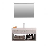 Gabinete Nicho Suspenso Com Espelheira Para Banheiro Com Lavatório Beta Branco Com Marmorizado Branco - Moveisaqui - 2