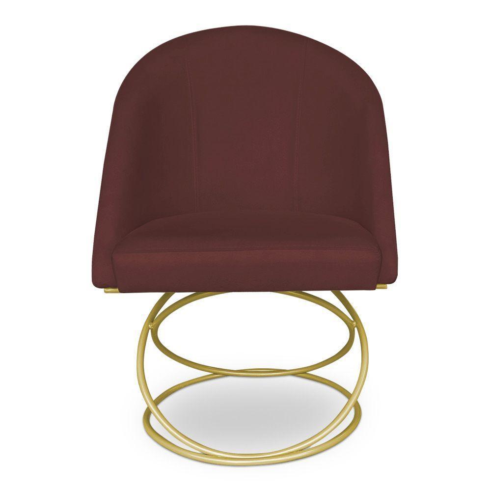 Kit 04 Cadeiras Poltrona De Jantar Bela Suede Base Metálica Luxo Dourado - Pallazio Cor Marsala - 4