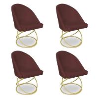 Kit 04 Cadeiras Poltrona De Jantar Bela Suede Base Metálica Luxo Dourado - Pallazio Cor Marsala - 1