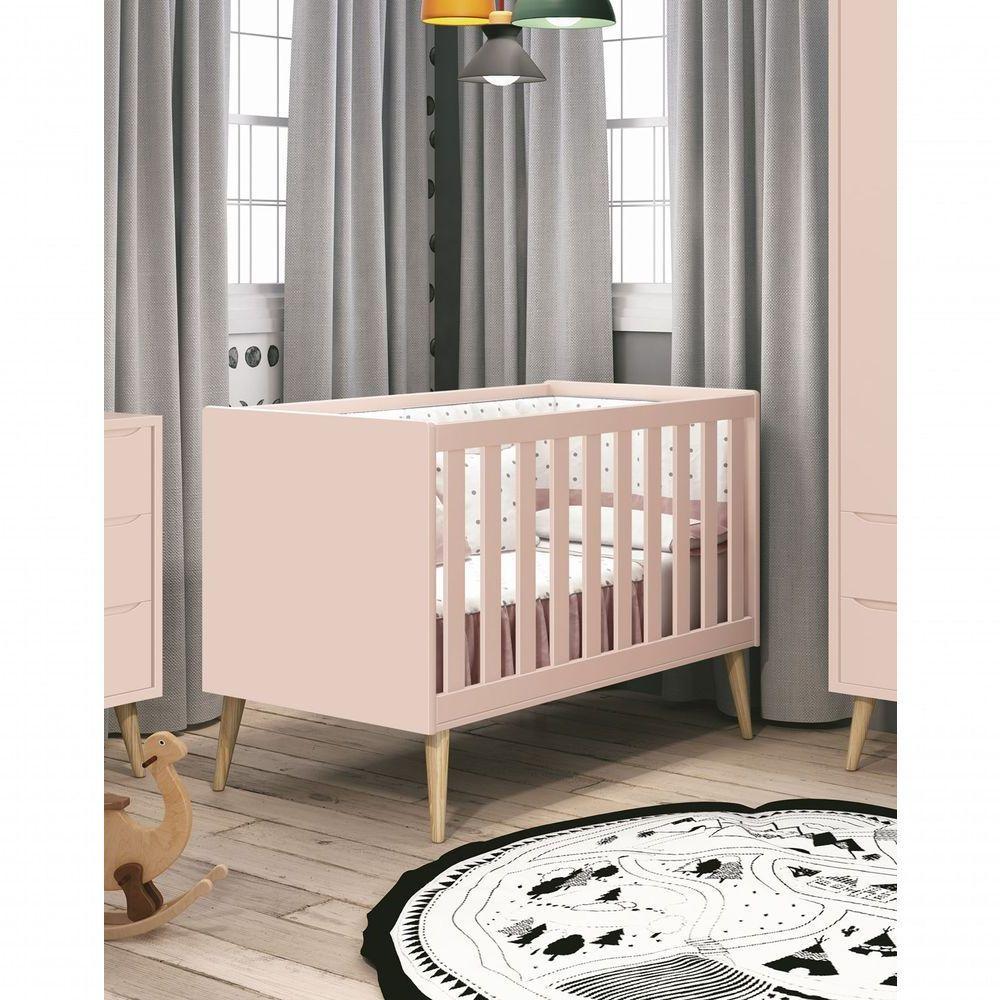 Berço Americano Théo New Rosa Fosco Com Natural - Reller - 2